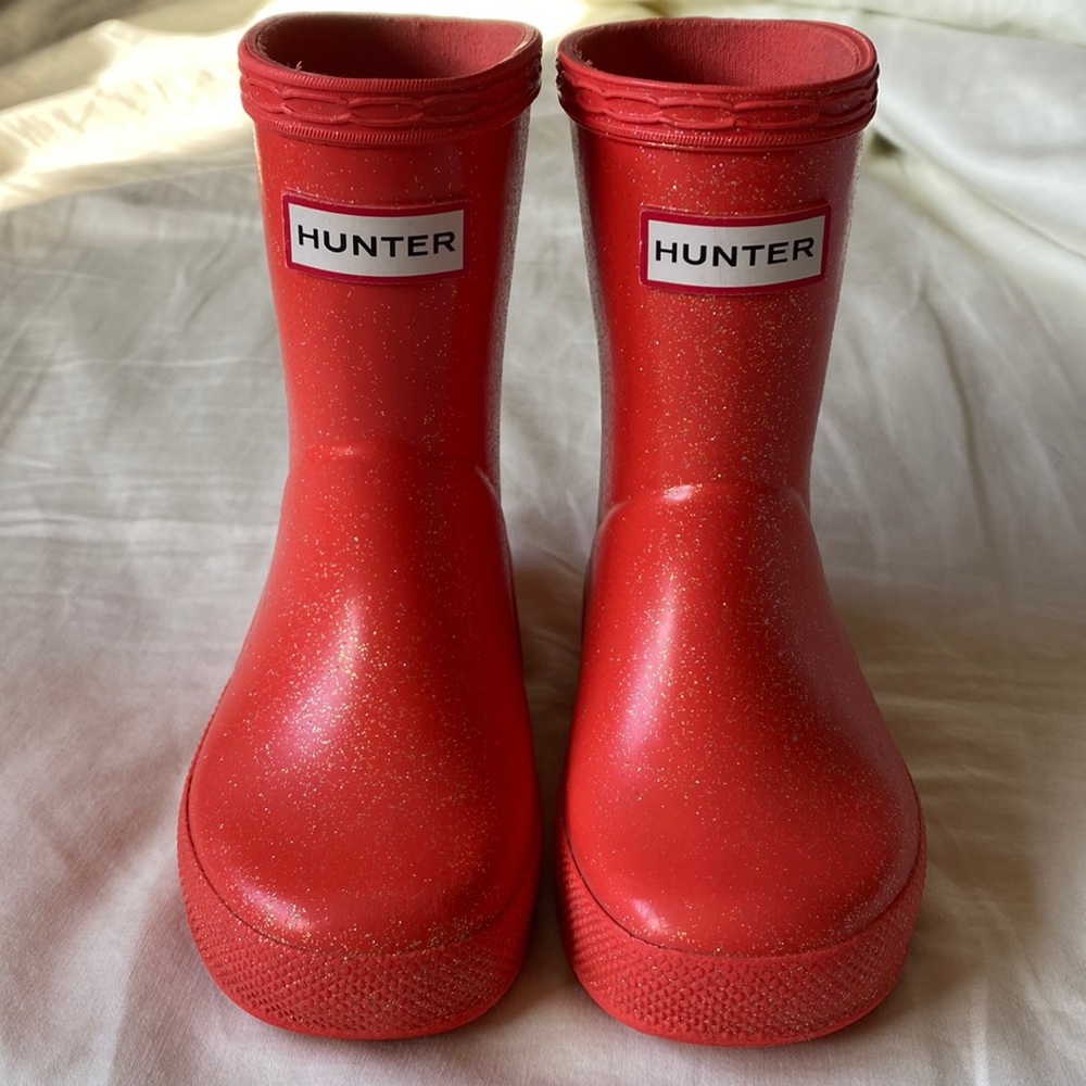 Hunter size 5 Toddler First Classic Starcloud Glitter Rain Boot red orange